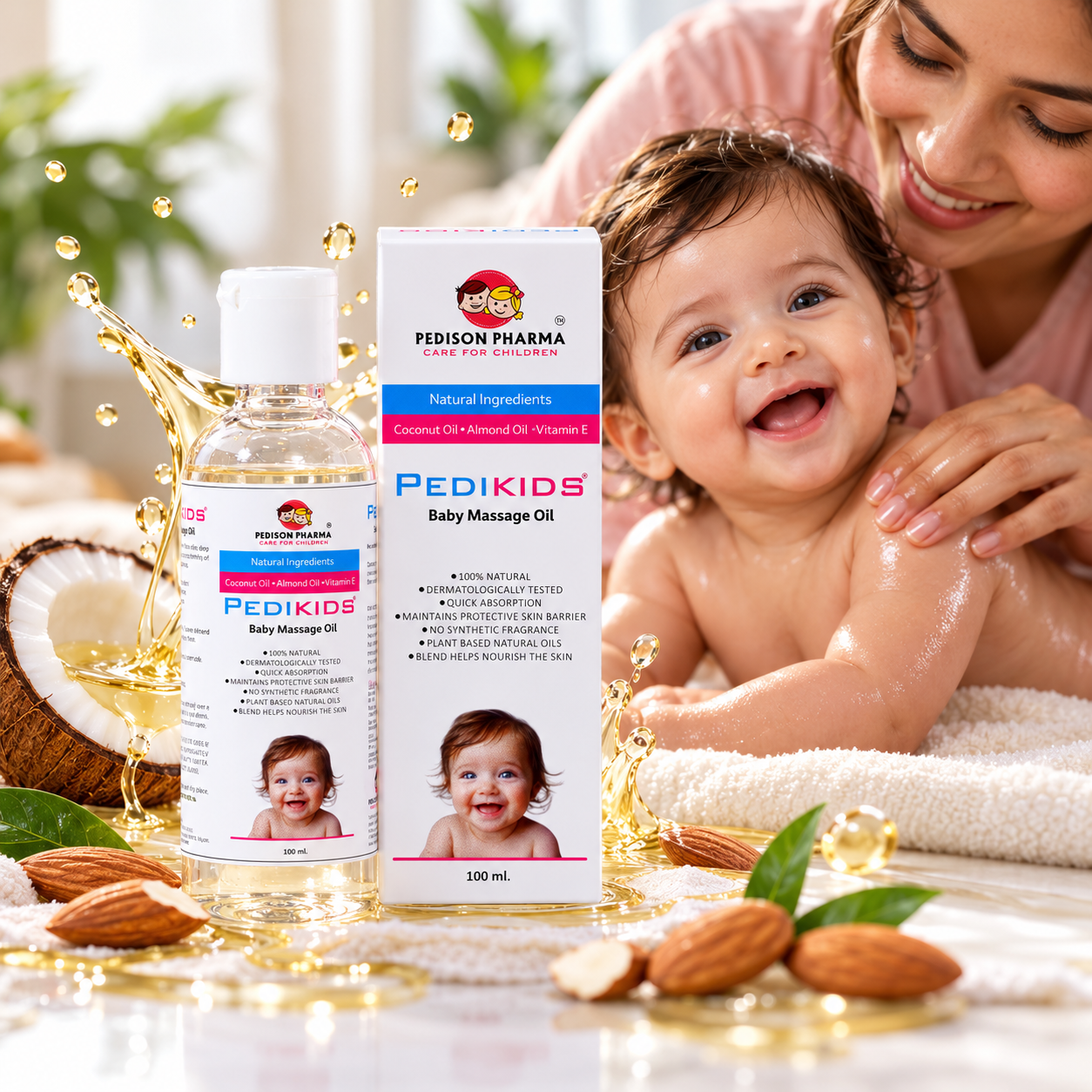 PediKids Baby Massage Oil | Coconut Oil, Almond Oil & Vitamin E | 100ml - Image 2