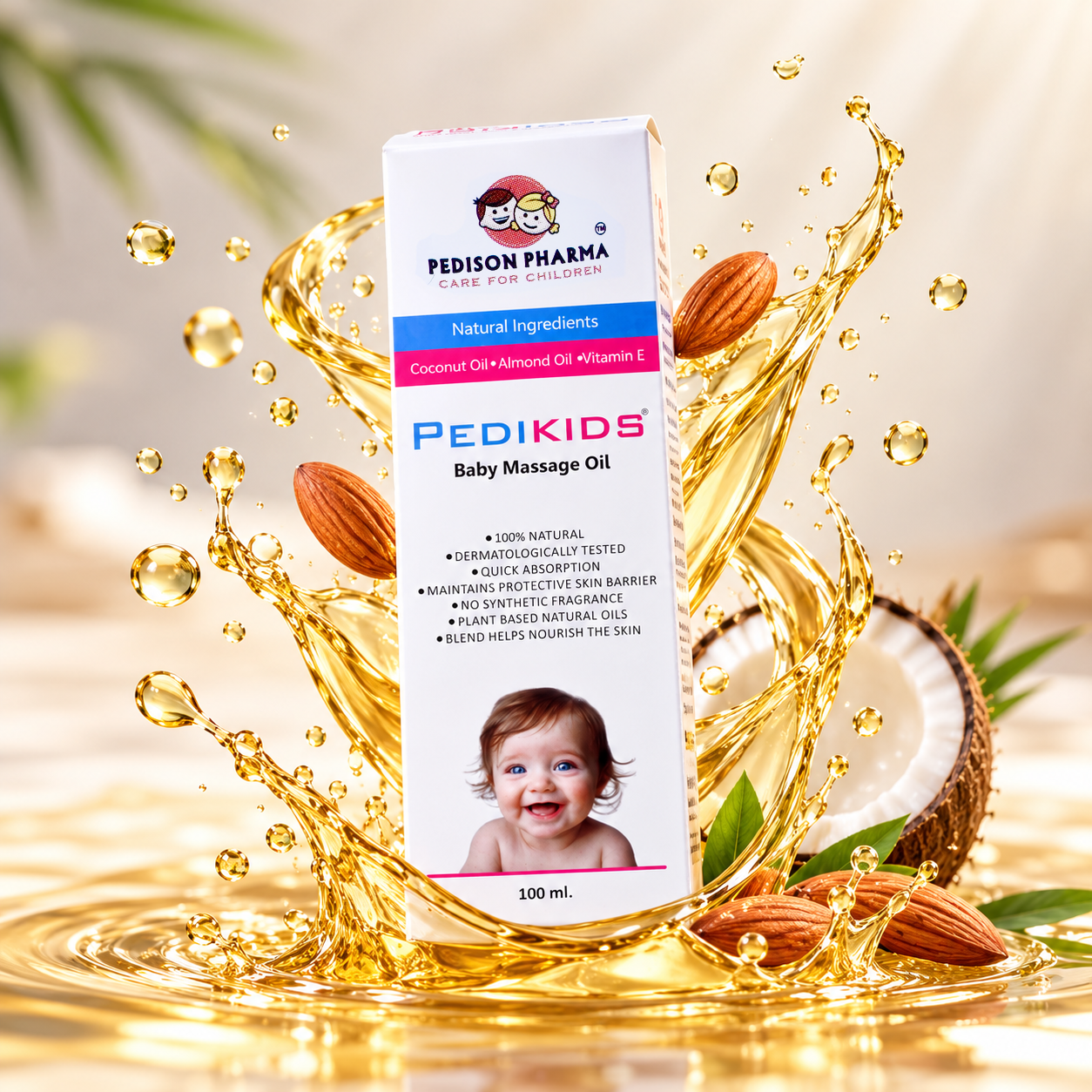 PediKids Baby Massage Oil | Coconut Oil, Almond Oil & Vitamin E | 100ml - Image 3